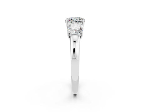 White gold Cushion Cut Moissanite Three-Stone Ring with Four-Prong Setting and Classic Band_2