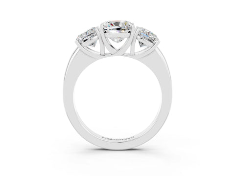White gold Cushion Cut Moissanite Three-Stone Ring with Four-Prong Setting and Classic Band_3