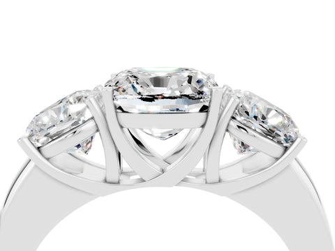 White gold Cushion Cut Moissanite Three-Stone Ring with Four-Prong Setting and Classic Band_4