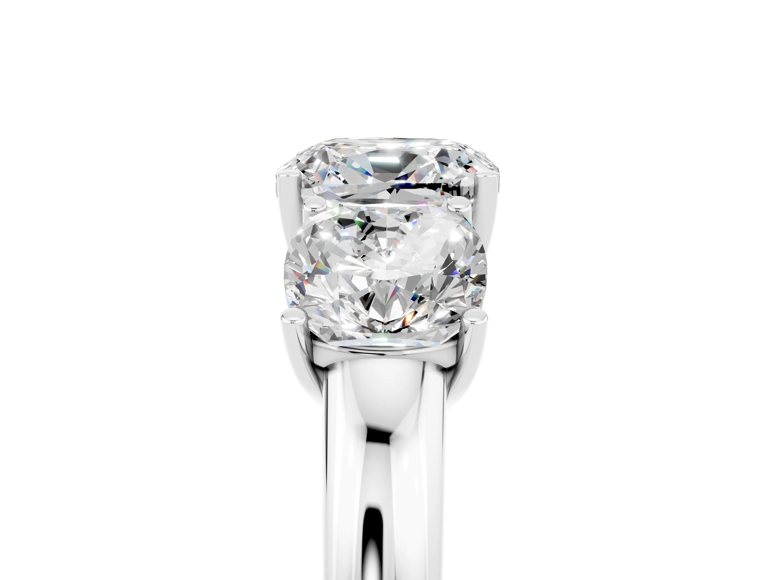 White gold Cushion Cut Moissanite Three-Stone Ring with Four-Prong Setting and Classic Band_5