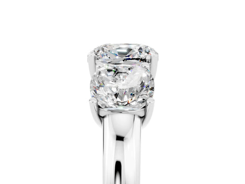 White gold Cushion Cut Moissanite Three-Stone Ring with Four-Prong Setting and Classic Band_5