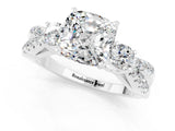 White gold Cushion Cut Moissanite Three-Stone Ring with Pavé Split Shank and Four-Prong Setting_13