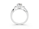 White gold Cushion Cut Moissanite Three-Stone Ring with Pavé Split Shank and Four-Prong Setting_15