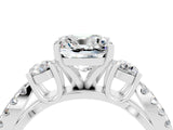 White gold Cushion Cut Moissanite Three-Stone Ring with Pavé Split Shank and Four-Prong Setting_16