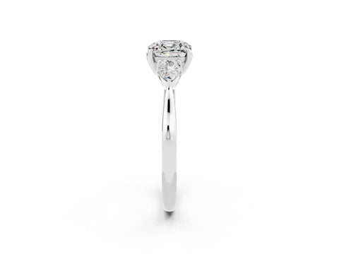 White gold Cushion Cut Moissanite Three-Stone Ring with Pear Side Stones and Four-Prong Setting_14