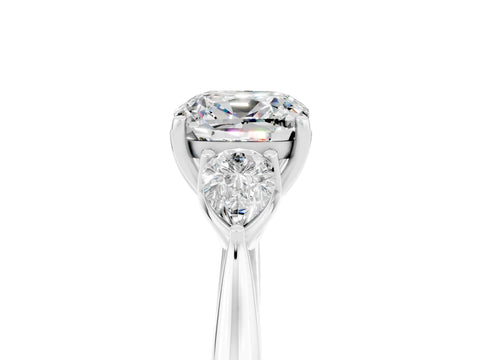 White gold Cushion Cut Moissanite Three-Stone Ring with Pear Side Stones and Four-Prong Setting_17
