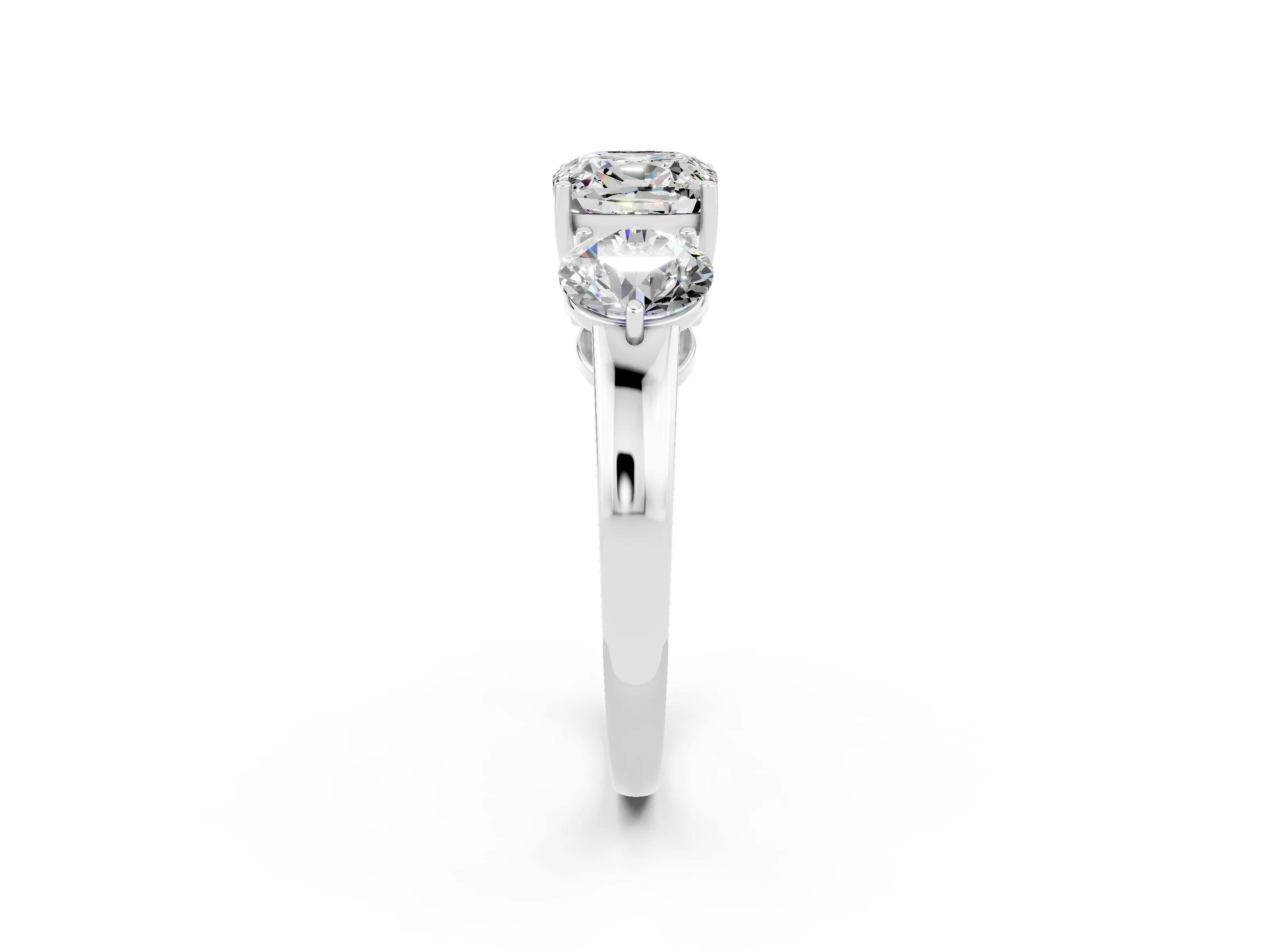 White gold Cushion Cut Moissanite Three-Stone Ring with Prong Setting and Classic Band_2