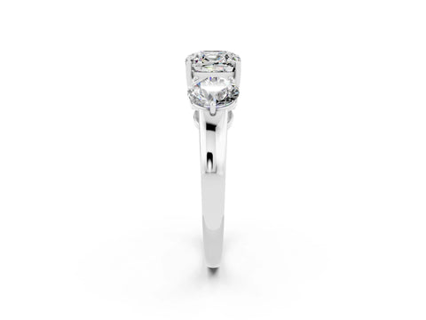White gold Cushion Cut Moissanite Three-Stone Ring with Prong Setting and Classic Band_2