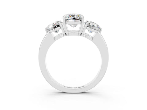 White gold Cushion Cut Moissanite Three-Stone Ring with Prong Setting and Classic Band_3