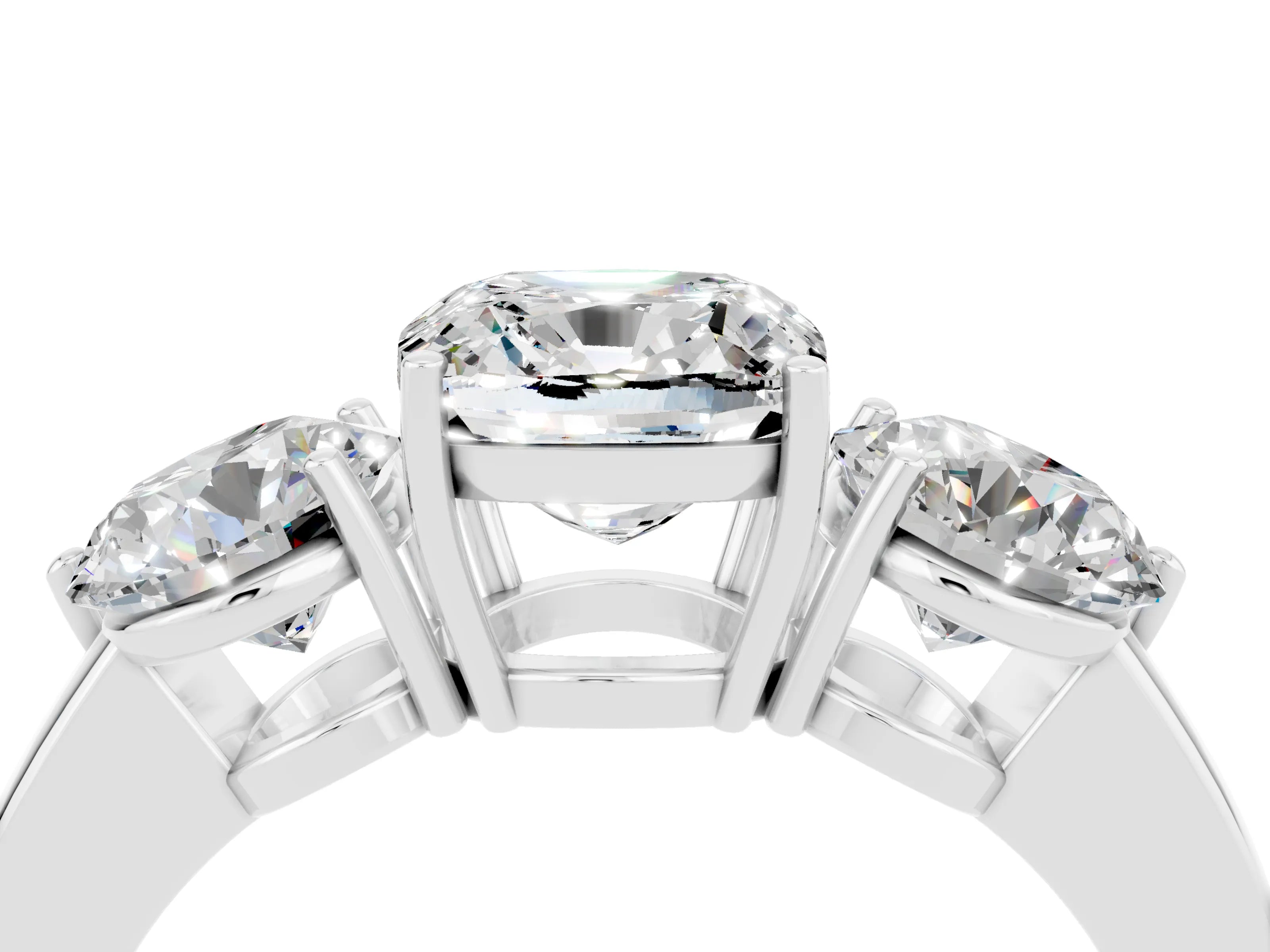 White gold Cushion Cut Moissanite Three-Stone Ring with Prong Setting and Classic Band_4