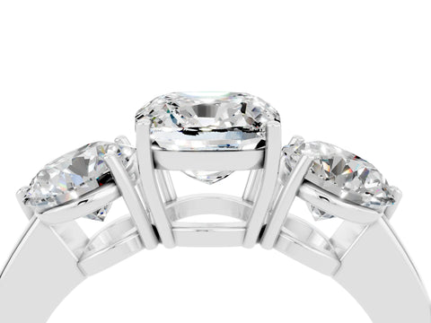 White gold Cushion Cut Moissanite Three-Stone Ring with Prong Setting and Classic Band_4