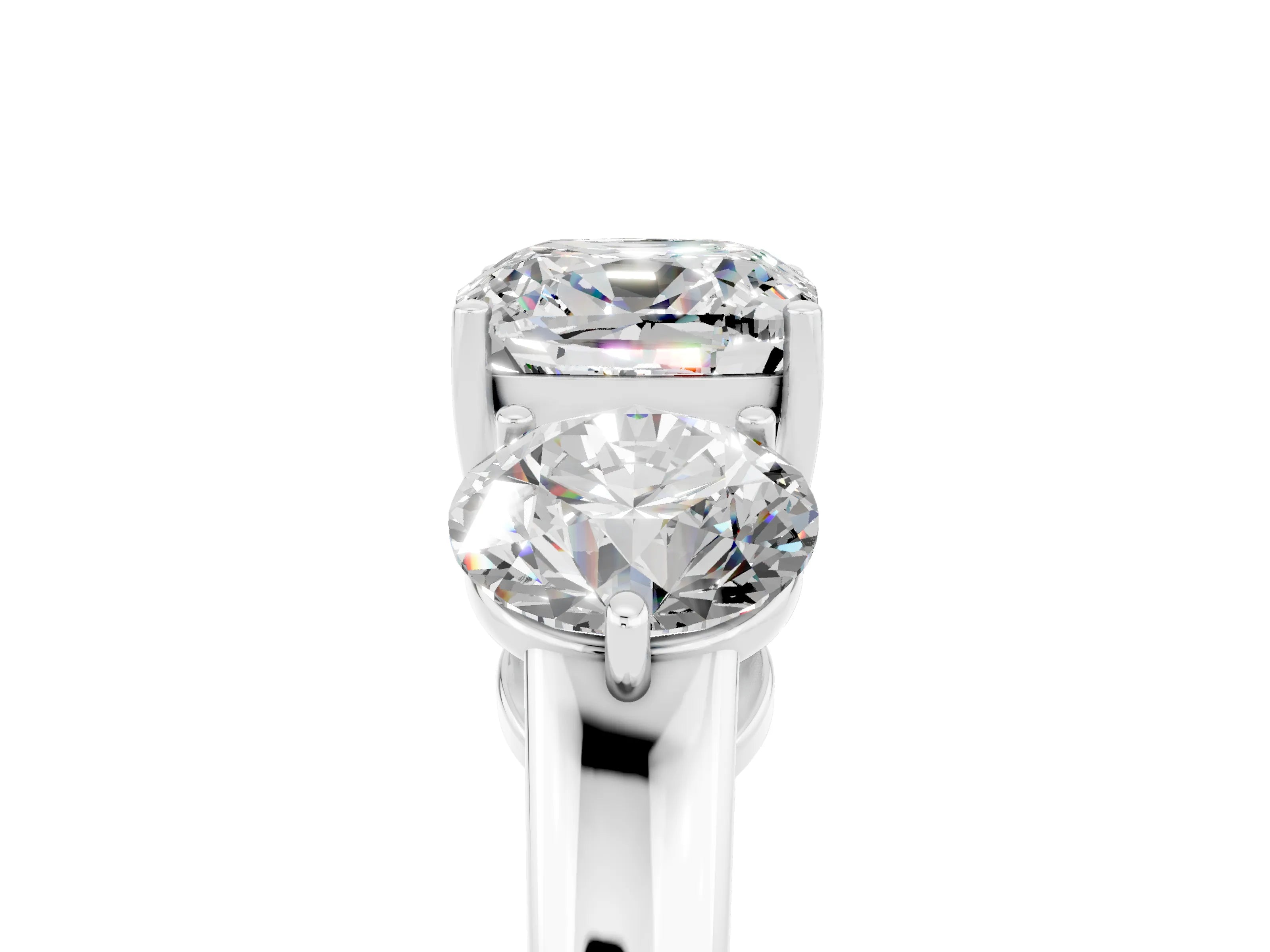 White gold Cushion Cut Moissanite Three-Stone Ring with Prong Setting and Classic Band_5
