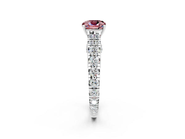Platinum Cushion Cut Morganite Classic Solitaire Ring with Pavé Band and Four-Prong Setting