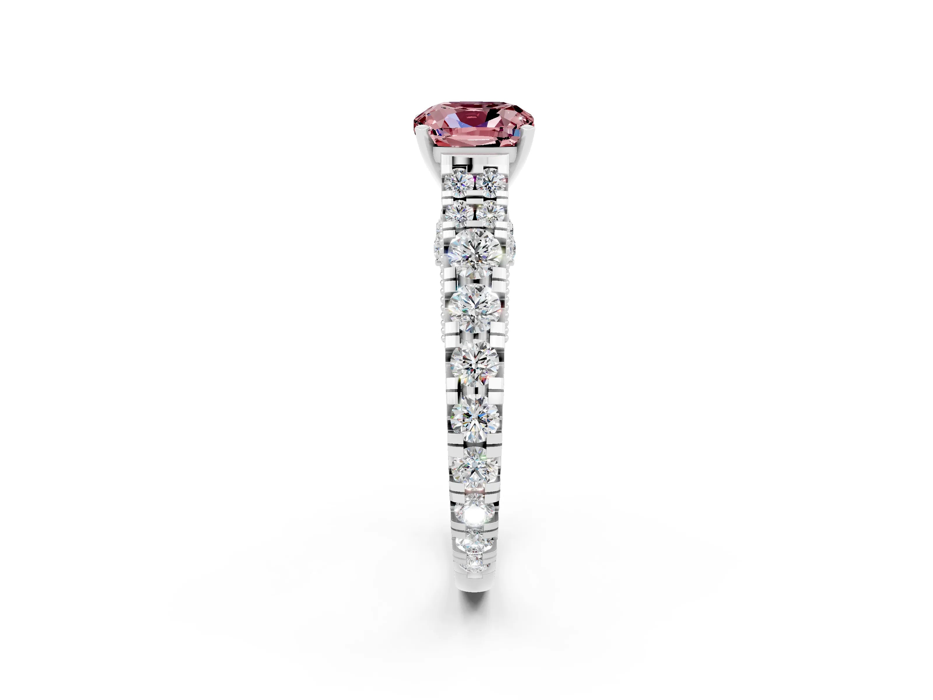 White gold Cushion Cut Morganite Classic Solitaire Ring with Pavé Band and Four-Prong Setting_2