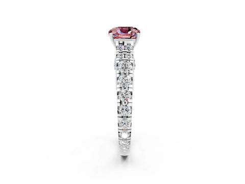 White gold Cushion Cut Morganite Classic Solitaire Ring with Pavé Band and Four-Prong Setting_2