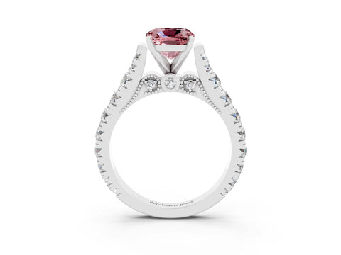 White gold Cushion Cut Morganite Classic Solitaire Ring with Pavé Band and Four-Prong Setting_3