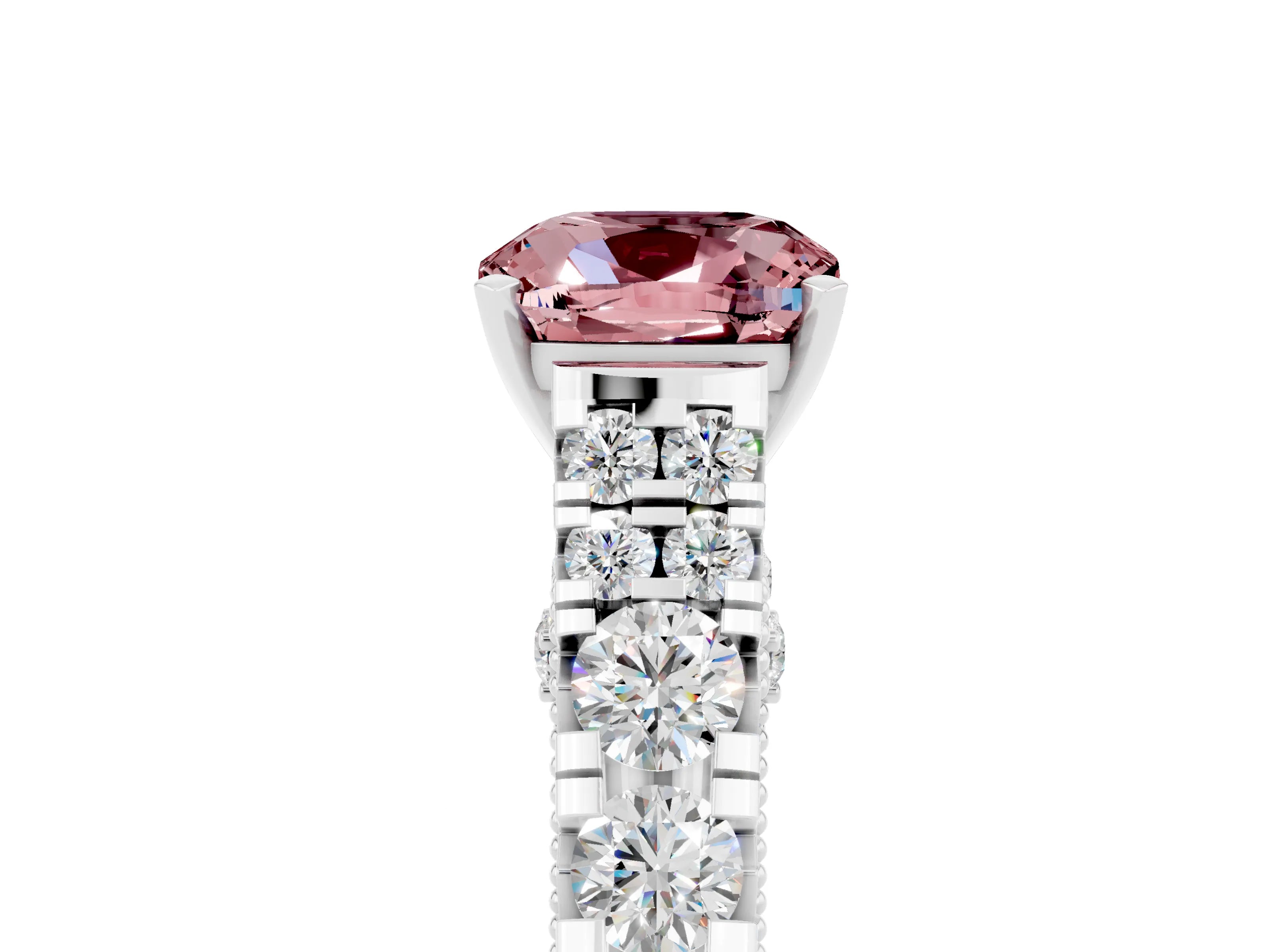 White gold Cushion Cut Morganite Classic Solitaire Ring with Pavé Band and Four-Prong Setting_5