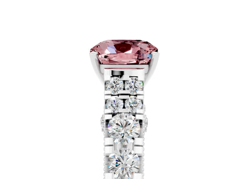 White gold Cushion Cut Morganite Classic Solitaire Ring with Pavé Band and Four-Prong Setting_5