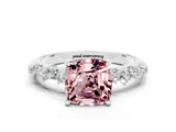White gold Cushion Cut Morganite Cluster Side Stone Solitaire Ring with Prong Setting_24