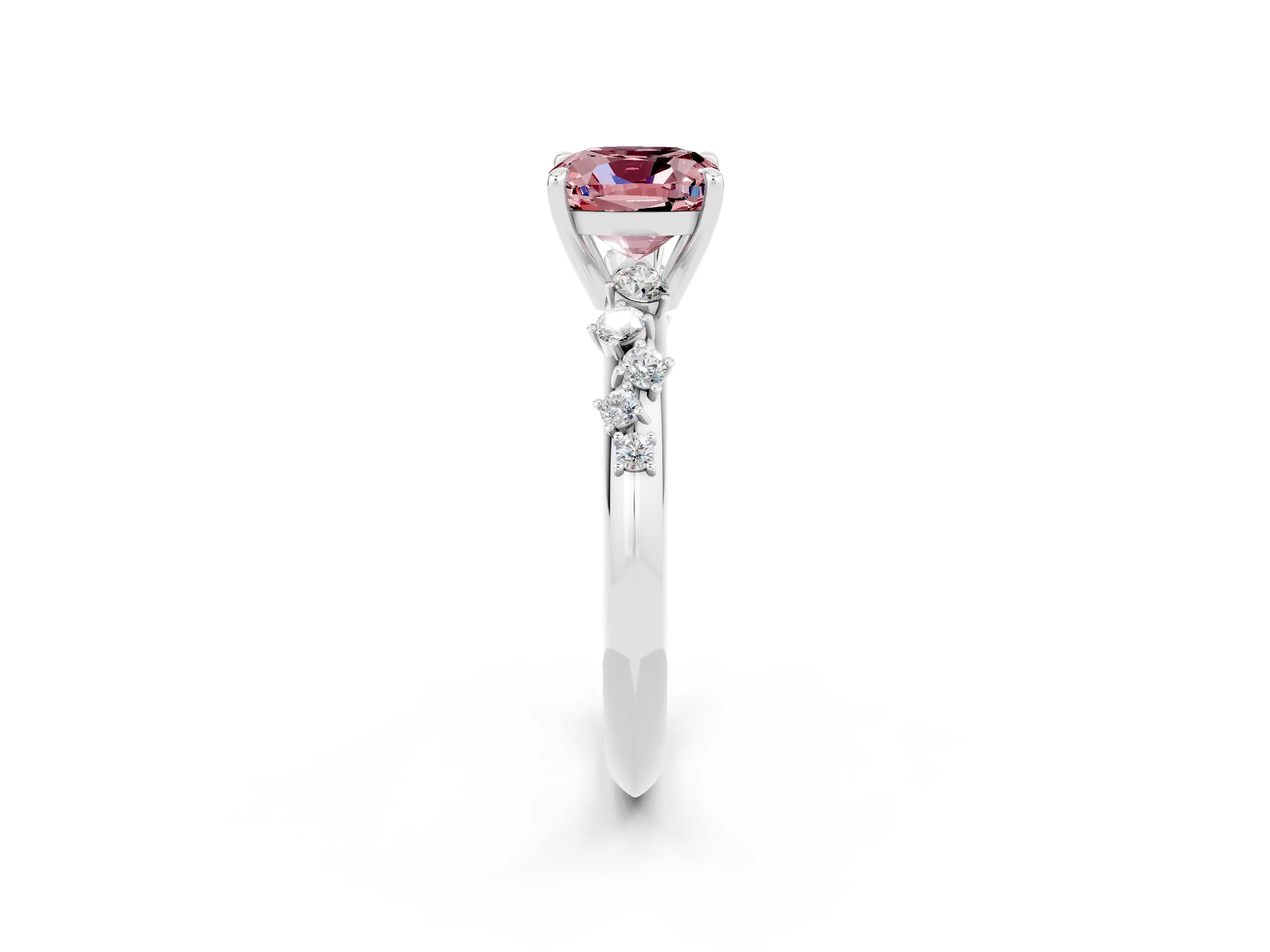 White gold Cushion Cut Morganite Cluster Side Stone Solitaire Ring with Prong Setting_26