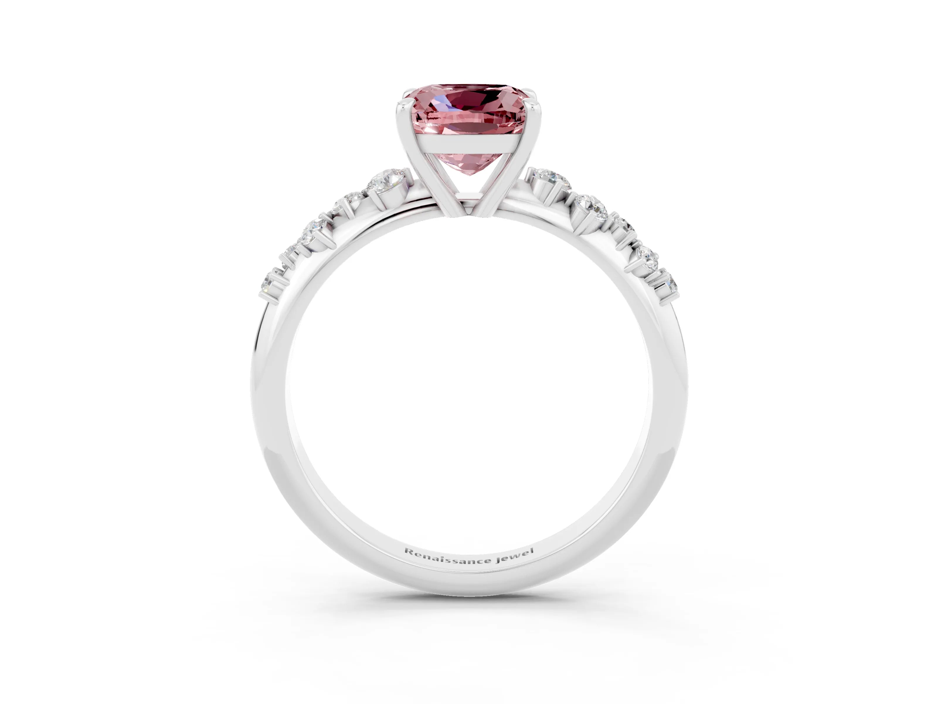 White gold Cushion Cut Morganite Cluster Side Stone Solitaire Ring with Prong Setting_27