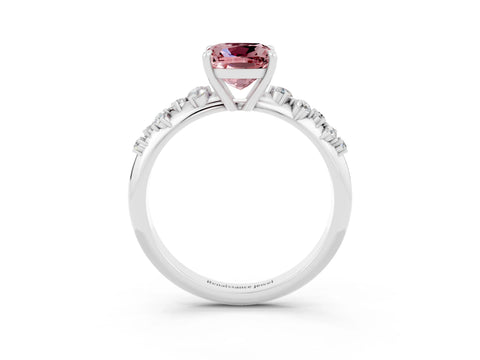 White gold Cushion Cut Morganite Cluster Side Stone Solitaire Ring with Prong Setting_27
