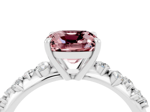 White gold Cushion Cut Morganite Cluster Side Stone Solitaire Ring with Prong Setting_28