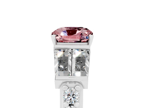 White gold Cushion Cut Morganite Engagement Ring with Baguette Side Stones and Channel Set Band_5
