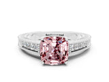 White gold Cushion Cut Morganite Engagement Ring with Milgrain Channel Set Band and Prong Setting