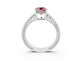 White gold Cushion Cut Morganite Engagement Ring with Milgrain Channel Set Band and Prong Setting_3
