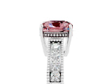 White gold Cushion Cut Morganite Engagement Ring with Milgrain Channel Set Band and Prong Setting_5