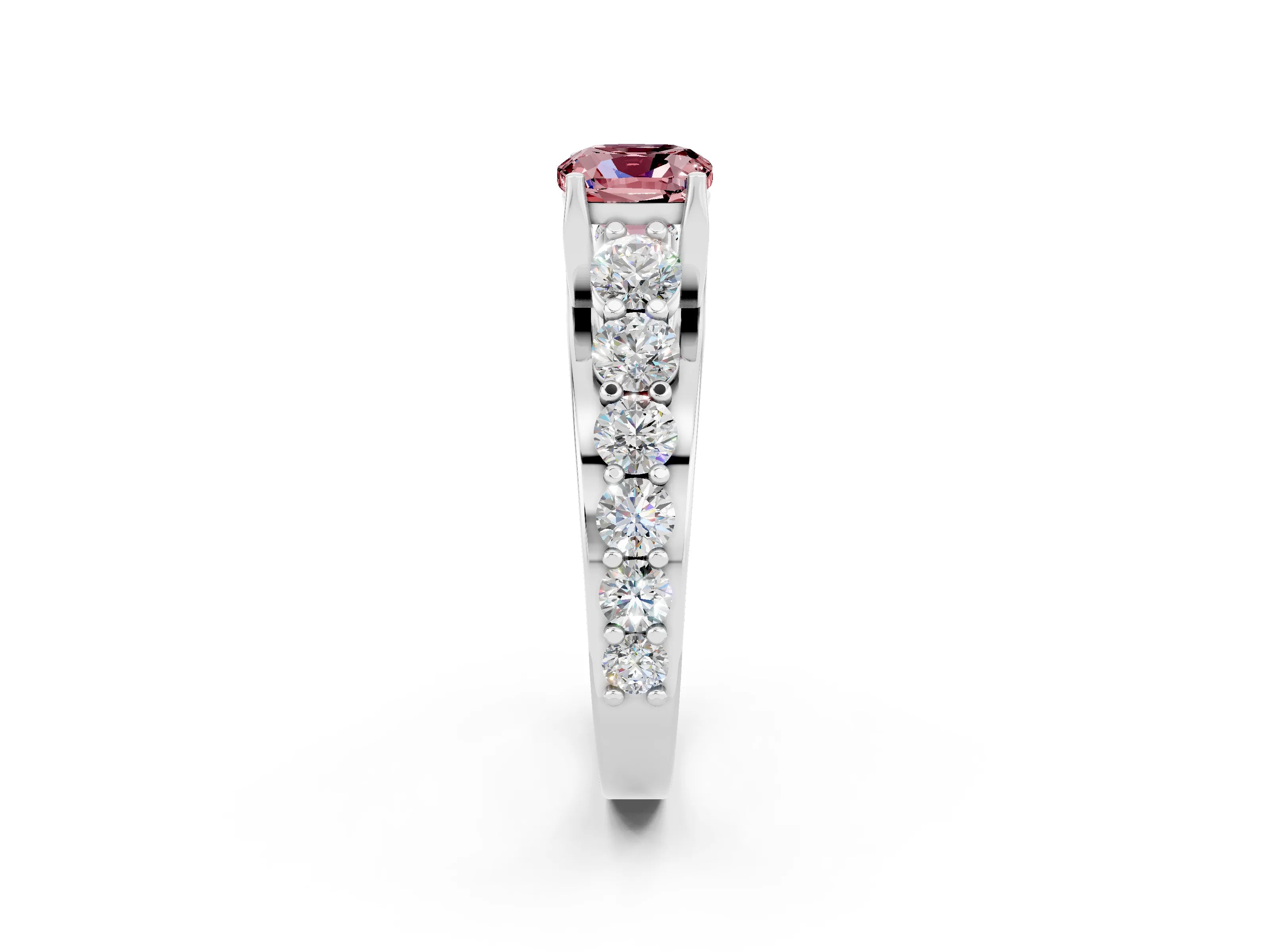 White gold Cushion Cut Morganite Engagement Ring with Pavé Band and Four-Prong Setting_2
