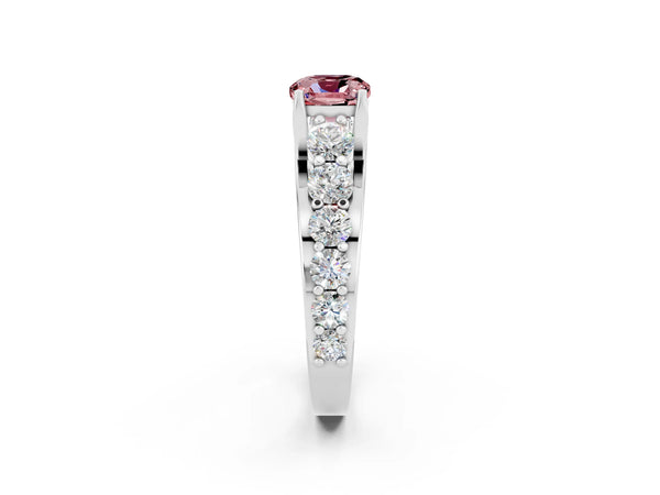 White gold Cushion Cut Morganite Engagement Ring with Pavé Band and Four-Prong Setting