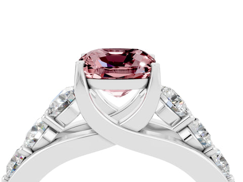 White gold Cushion Cut Morganite Engagement Ring with Pavé Band and Four-Prong Setting_4