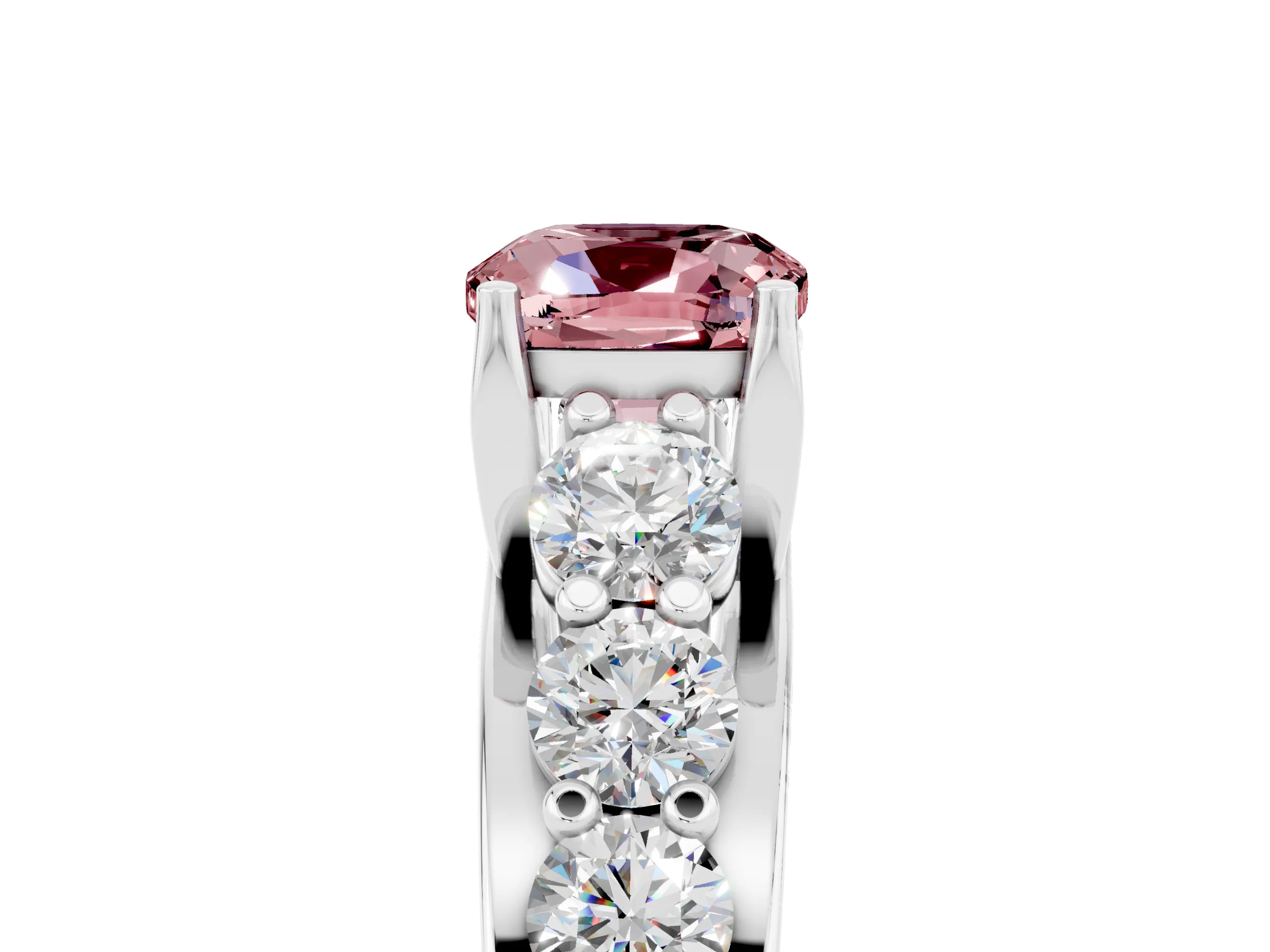 White gold Cushion Cut Morganite Engagement Ring with Pavé Band and Four-Prong Setting_5
