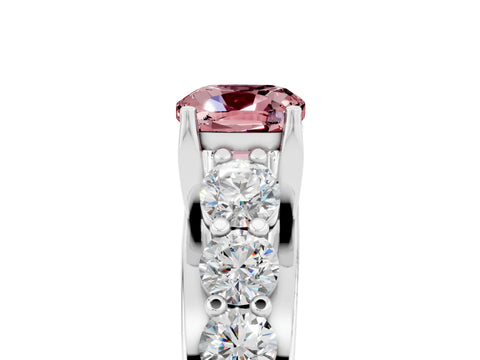 White gold Cushion Cut Morganite Engagement Ring with Pavé Band and Four-Prong Setting_5