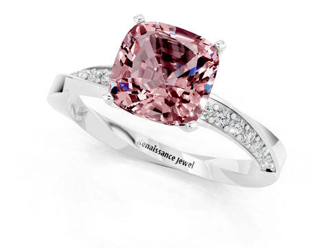 White gold Cushion Cut Morganite Engagement Ring with Side Stone Accents and Four-Prong Setting_22