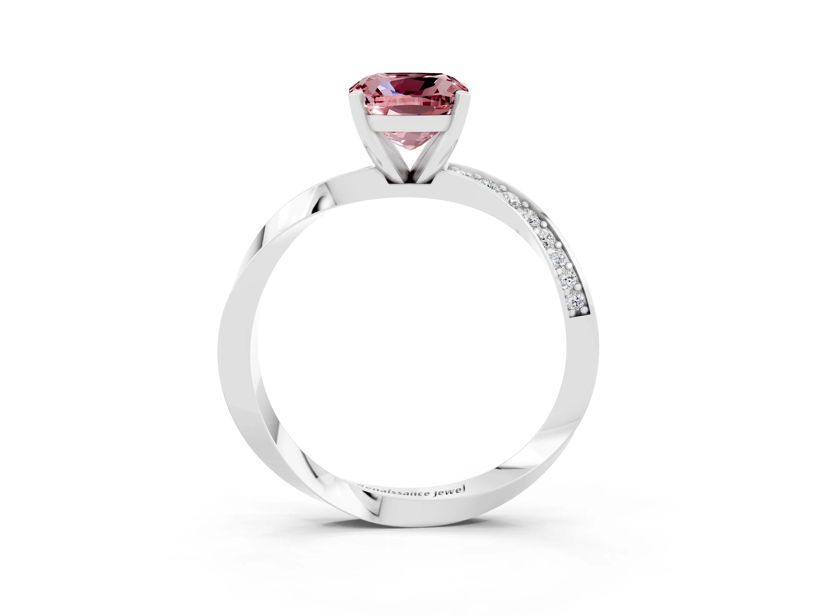 White gold Cushion Cut Morganite Engagement Ring with Side Stone Accents and Four-Prong Setting_24