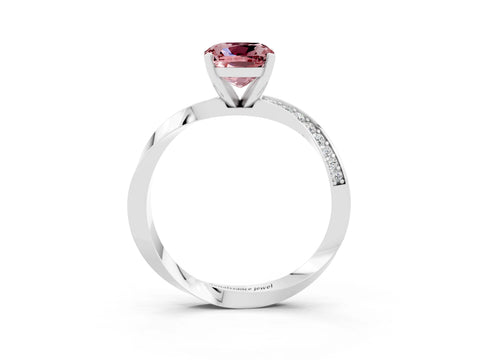 White gold Cushion Cut Morganite Engagement Ring with Side Stone Accents and Four-Prong Setting_24