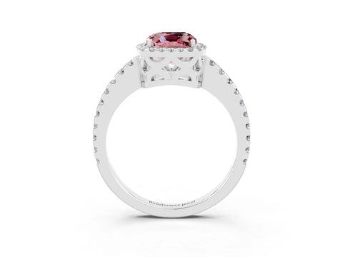 White gold Cushion Cut Morganite Halo Engagement Ring with Pavé Band and Prong Setting_39