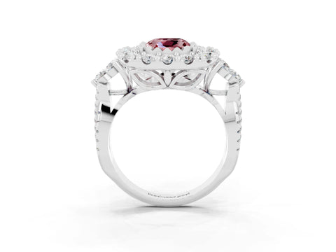 White gold Cushion Cut Morganite Halo Ring with Pavé Band and Four-Prong Setting_15
