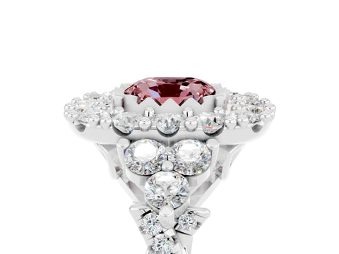 White gold Cushion Cut Morganite Halo Ring with Pavé Band and Four-Prong Setting_17