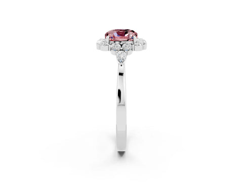 White gold Cushion Cut Morganite Halo Ring with Pear Side Stones and Prong Setting_26