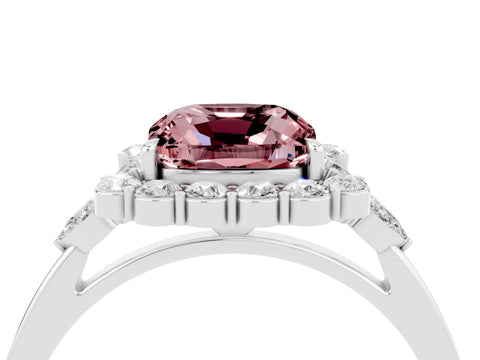 White gold Cushion Cut Morganite Halo Ring with Pear Side Stones and Prong Setting_28