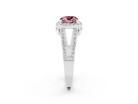 White gold Cushion Cut Morganite Halo Ring with Split Shank U-Prong Band and Four-Prong Setting_2