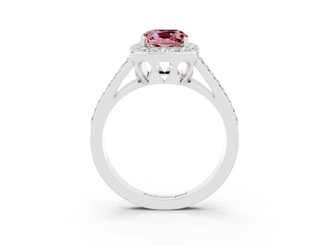 White gold Cushion Cut Morganite Halo Ring with Split Shank U-Prong Band and Four-Prong Setting_3