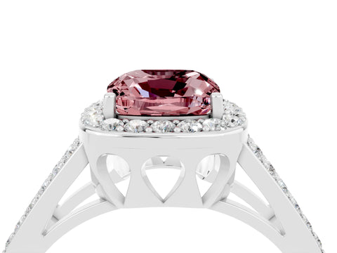 White gold Cushion Cut Morganite Halo Ring with Split Shank U-Prong Band and Four-Prong Setting_4