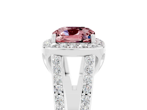 White gold Cushion Cut Morganite Halo Ring with Split Shank U-Prong Band and Four-Prong Setting_5
