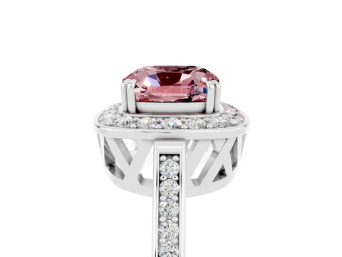 White gold Cushion Cut Morganite Halo Ring with Split Shank and Four-Prong Setting_11