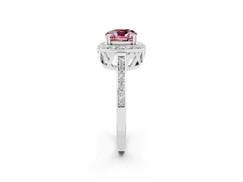 White gold Cushion Cut Morganite Halo Ring with Split Shank and Four-Prong Setting_2